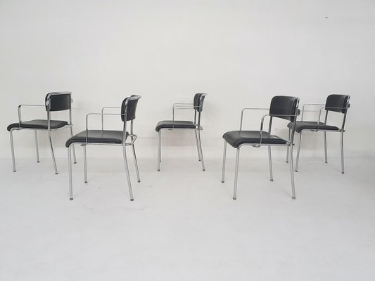 Chrome and Leather Dining Chairs by Aryform, Sweden, 1970s, Set of 5-ZO-1335020