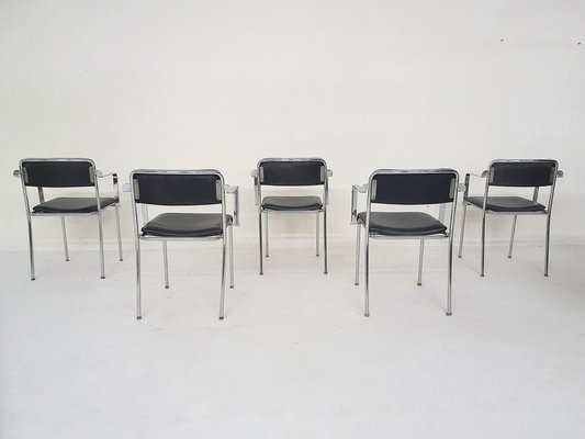 Chrome and Leather Dining Chairs by Aryform, Sweden, 1970s, Set of 5-ZO-1335020