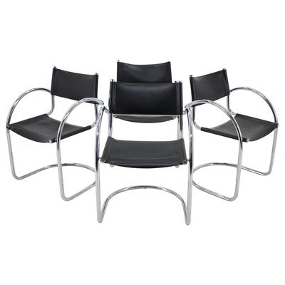 Chrome and Leather Tubular Chairs, Czechoslovakia, 1970s, Set of 4-TZ-900507