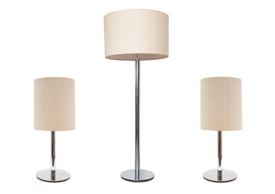 Chrome and Linen Floor Lamp from Staff Leuchten, Germany-KL-844362