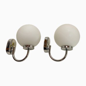 Chrome and Opaline Spherical Wall Lights by Herbert Schmidt, 1980s, Set of 2-WZZ-1789227