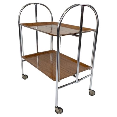 Chrome and Plywood Folding Serving Trolley, 1950s-TZ-1017891