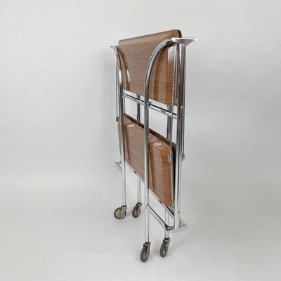 Chrome and Plywood Folding Serving Trolley, 1950s-TZ-1017891