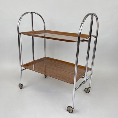 Chrome and Plywood Folding Serving Trolley, 1950s-TZ-1017891