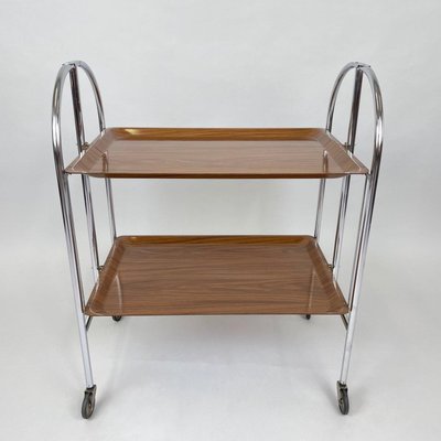 Chrome and Plywood Folding Serving Trolley, 1950s-TZ-1017891