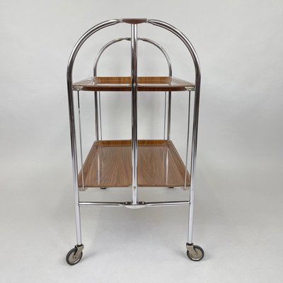 Chrome and Plywood Folding Serving Trolley, 1950s-TZ-1017891