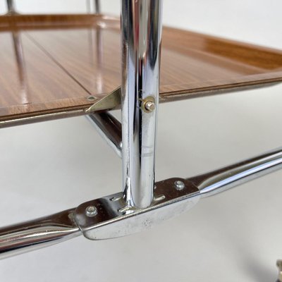 Chrome and Plywood Folding Serving Trolley, 1950s-TZ-1017891