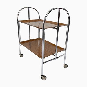 Chrome and Plywood Folding Serving Trolley, 1950s-TZ-1017891