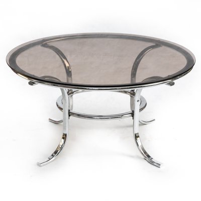 Chrome and Smoked Glass Round Coffee Table, 1970s-FSD-565886