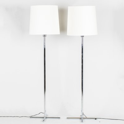 Chrome and White Fabric Floor Lamps, Set of 2-HJY-1780764