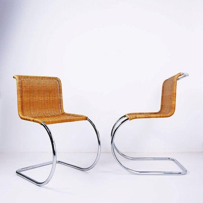 Chrome and Wicker Cantilever Chairs in the style of Mies van der Rohe, Set of 2-JG-1787243