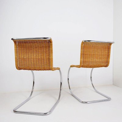 Chrome and Wicker Cantilever Chairs in the style of Mies van der Rohe, Set of 2-JG-1787243