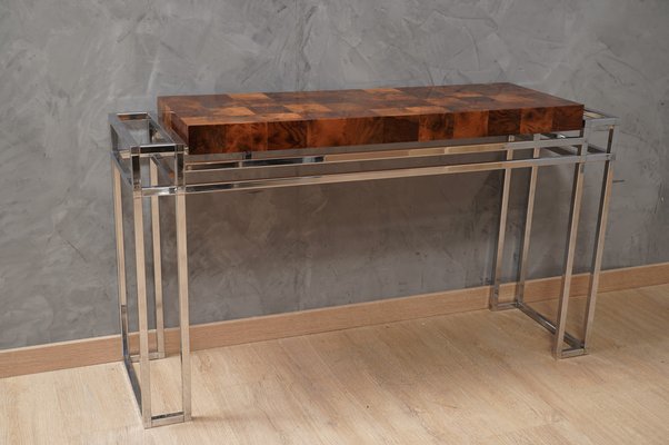 Chrome and Wood Console Table from Aldo Tura, 1970s-UH-1750133