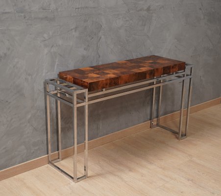 Chrome and Wood Console Table from Aldo Tura, 1970s-UH-1750133