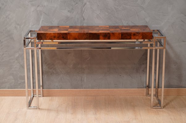 Chrome and Wood Console Table from Aldo Tura, 1970s-UH-1750133