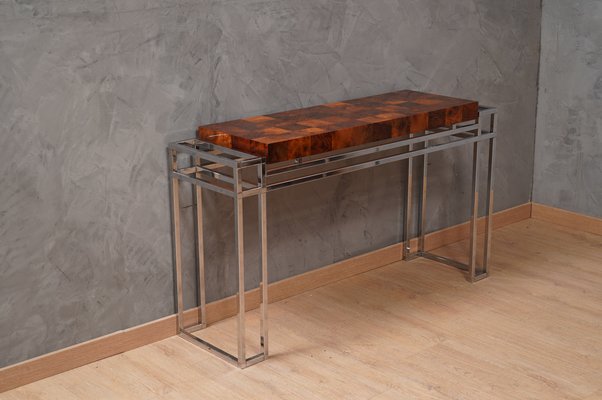 Chrome and Wood Console Table from Aldo Tura, 1970s-UH-1750133