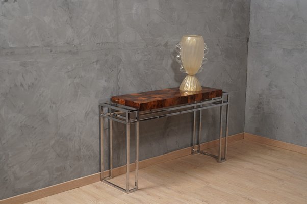 Chrome and Wood Console Table from Aldo Tura, 1970s-UH-1750133