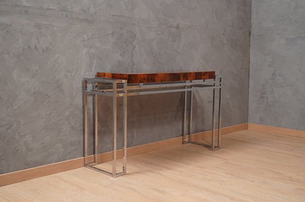 Chrome and Wood Console Table from Aldo Tura, 1970s-UH-1750133