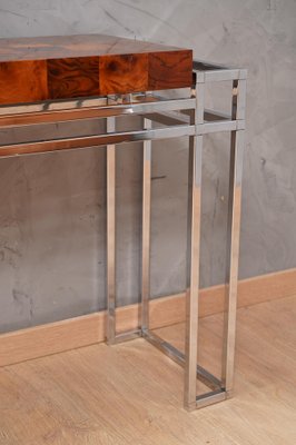 Chrome and Wood Console Table from Aldo Tura, 1970s-UH-1750133