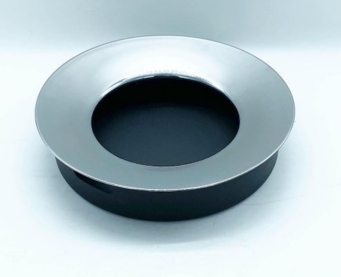 Chrome & Black Metal Round Tray, Italy, 1970s-YUW-1135331