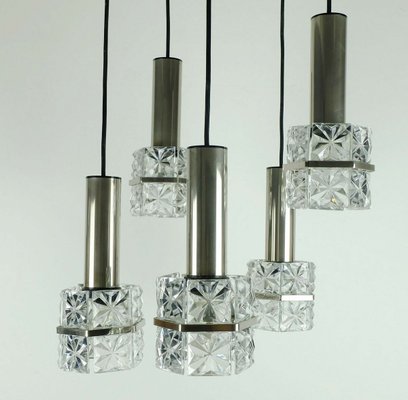 Chrome Chandelier with Faceted Glass & 5 Shades, 1960s-FH-751218