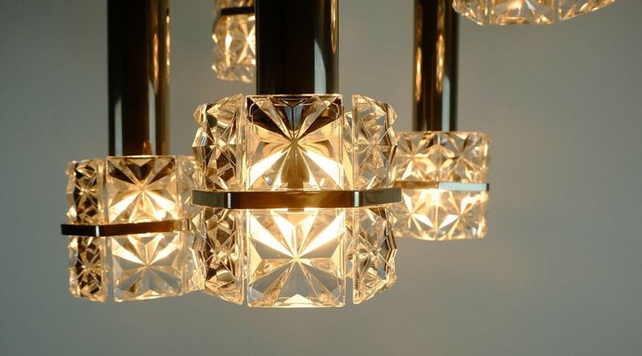 Chrome Chandelier with Faceted Glass & 5 Shades, 1960s-FH-751218