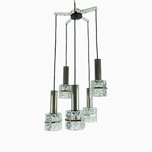 Chrome Chandelier with Faceted Glass & 5 Shades, 1960s-FH-751218