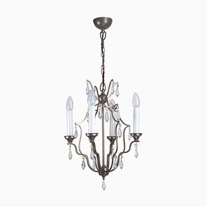 Chrome Chandelier with Glass Trimmings, 1920s-TZ-970495