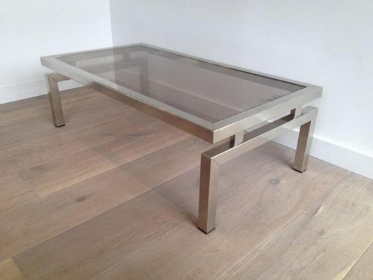 Chrome Coffee Table with Smoked Glass Top in the Style of Guy Lefèvre, 1970s-BA-766259