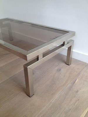 Chrome Coffee Table with Smoked Glass Top in the Style of Guy Lefèvre, 1970s-BA-766259