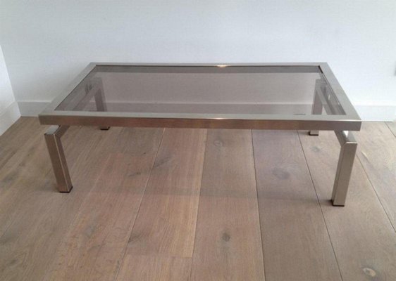 Chrome Coffee Table with Smoked Glass Top in the Style of Guy Lefèvre, 1970s-BA-766259