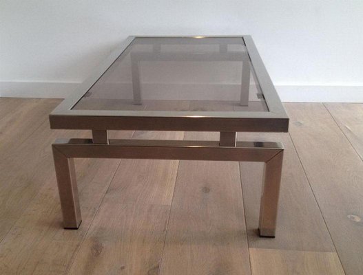 Chrome Coffee Table with Smoked Glass Top in the Style of Guy Lefèvre, 1970s-BA-766259