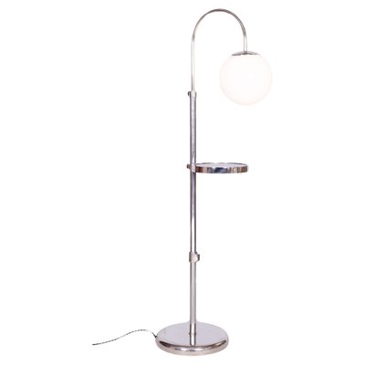 Chrome Floor Lamp in Steel & Milk Glass, 1930s-WHY-1734484