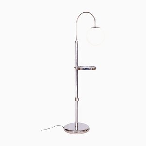 Chrome Floor Lamp in Steel & Milk Glass, 1930s-WHY-1734484