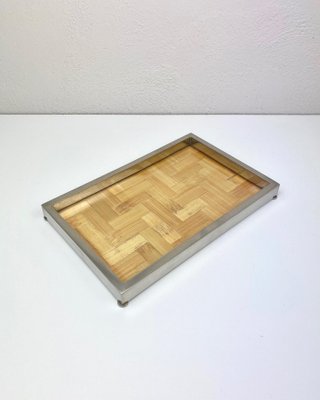 Chrome, Glass & Bamboo Centrepiece Tray by Tommaso Barbi, Italy, 1970s-LYQ-1171460