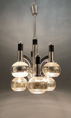 Chrome & Glass Chandelier, 1970s-JJC-779996