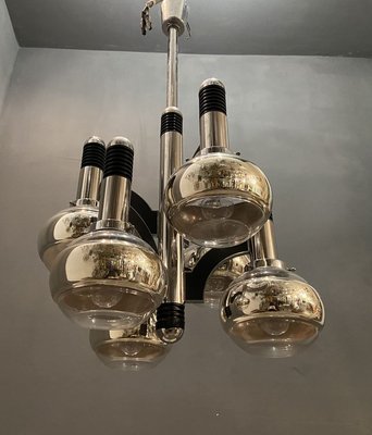 Chrome & Glass Chandelier, 1970s-JJC-779996