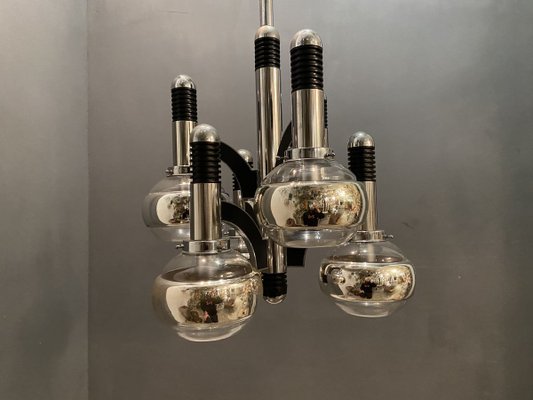 Chrome & Glass Chandelier, 1970s-JJC-779996