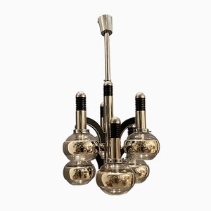 Chrome & Glass Chandelier, 1970s-JJC-779996