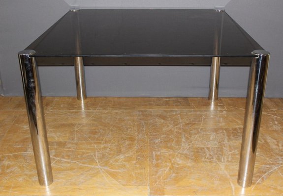 Chrome & Gray Smoked Glass Dining Table, 1970s-BCR-853076