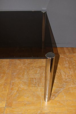 Chrome & Gray Smoked Glass Dining Table, 1970s-BCR-853076