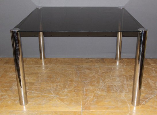 Chrome & Gray Smoked Glass Dining Table, 1970s-BCR-853076