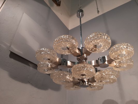 Chrome & Ice Glass 15-Light Ceiling Lamp by Gaetano Sciolari for Sciolari, 1970s-OHK-870473