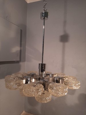 Chrome & Ice Glass 15-Light Ceiling Lamp by Gaetano Sciolari for Sciolari, 1970s-OHK-870473