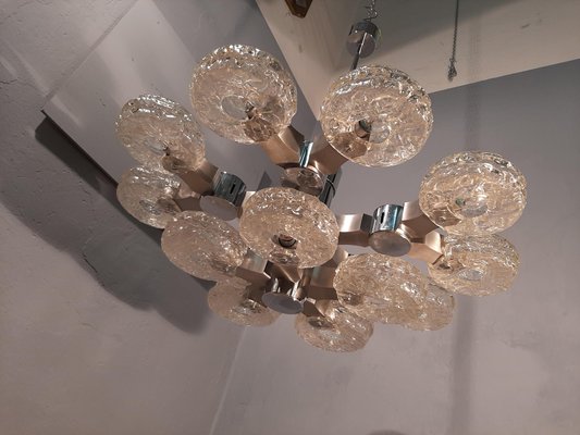 Chrome & Ice Glass 15-Light Ceiling Lamp by Gaetano Sciolari for Sciolari, 1970s-OHK-870473