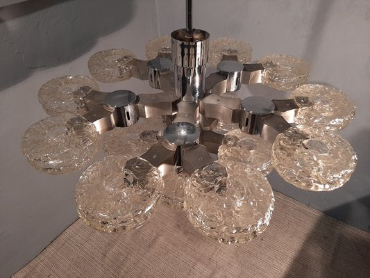 Chrome & Ice Glass 15-Light Ceiling Lamp by Gaetano Sciolari for Sciolari, 1970s-OHK-870473