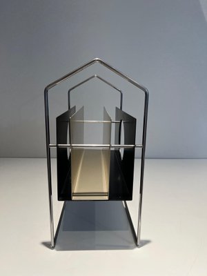 Chrome Magazine Rack with Black and White Lacquered Metal, 1970s-BA-1615865