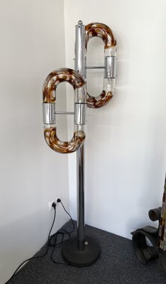 Chrome & Murano Glass Floor Lamp by Aldo Nason for Mazzega, 1970s-FUE-958826