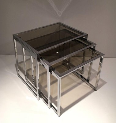 Chrome Nesting Tables, 1970s, Set of 3-BA-1365886