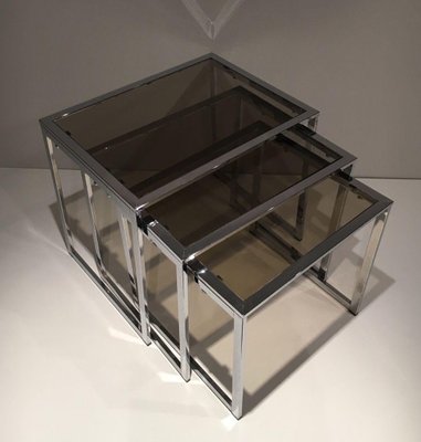 Chrome Nesting Tables, 1970s, Set of 3-BA-1365886